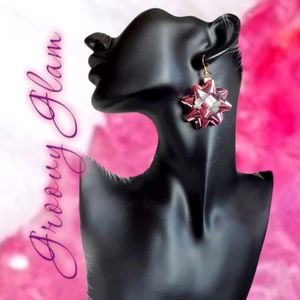 GROOVY GLAM Handmade Glossy Pink Mini Gift Bow Ornament Earrings